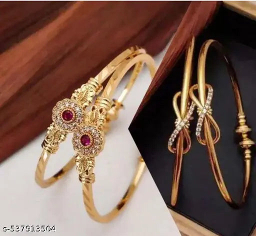 Traditional Gold Plated Set of 4 Bangles Set for Girls and Women